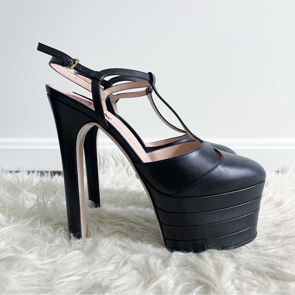 Gucci Angel Platform Pump Black Leather size 38.5